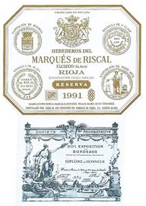 HEREDEROS DEL MARQUES DE RISCAL ELCIEGO (ALAVA) RIOJA VICTORIA reserva 1991 societe philomathiove XIII exposition BORDEAUX DIPLOME d' HONNEUR - לוגו סימן מסחר רשום