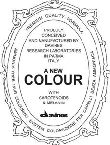 PROUDLY CONCEIVED AND MANUFACTURED BY DAVINES RESEARCH LABORATORIES IN PARMA ITALY A NEW COLOUR WITH CAROTENOIDS & MELANIN davines PREMIUM QUALITY FORMULA AMMONIA FREE HAIR COLOURING SYSTEM COLORAZIONE PER CAPELLI SENZA AMMONIACA - לוגו סימן מסחר רשום