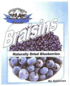 Snack Pack Foods Braisins Naturally Dried Blueberries - לוגו סימן מסחר