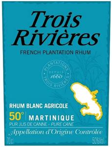 Trois Rivières FRENCH PLANTATION RHUM RHUM BLANC AGRICOLE 50° MARTINIQUE PUR JUS DE CANNE - PURE CANE Appellation d'Origine Contrôlée - לוגו סימן מסחר