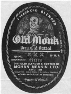Old Monk Very Old Vatted XXX Rum mohan meakin ltd. 7 Year Old blended estd. 1855 - לוגו סימן מסחר רשום