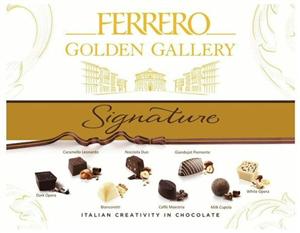 FERRERO GOLDEN GALLERY, Signature, Caramello Leonardo, Nocciola Duo, Giandujot Piemonte, Dark Opera, Biancoretti, Caffè Maestria, Milk Cupola, White Opera, ITALIAN CREATIVITY IN CHOCOLATE - לוגו סימן מסחר רשום