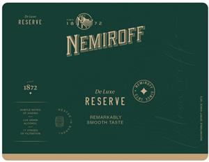NEMIROFF De Luxe RESERVE SINCE 1872 REMARKABLY SMOOTH TASTE N - לוגו סימן מסחר רשום