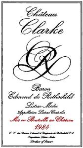 CHATEAU CLARKE CR BARON EDMOND DE ROTHSCHILD LISTRAC MEDOC appellation lisboa console mis en bouteille au chateau 1984 c.v. des barons Edmond et. Benjamin de rothschild proprietaire Listrac Medoc produce of France - לוגו סימן מסחר רשום